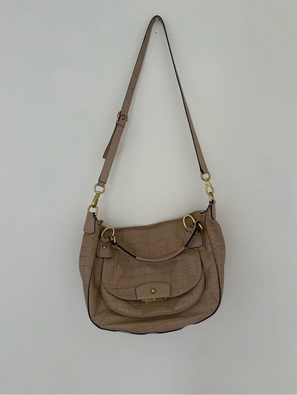 Coach Kristin Beige Croc-Embossed Leather Satchel Convertible Crossbody Y2K